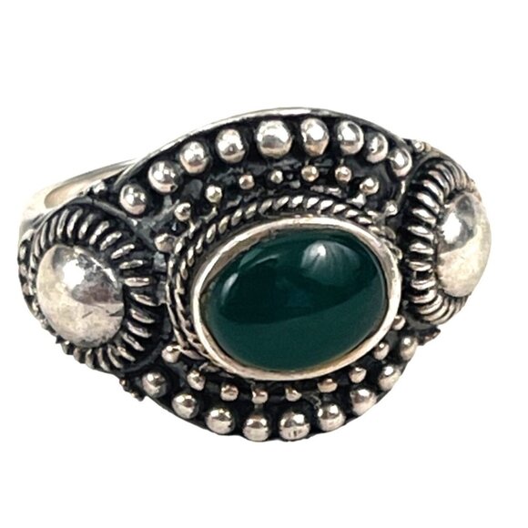 Vintage Sterling Silver and Green Agate Ring Siged JQA - Picture 1 of 7